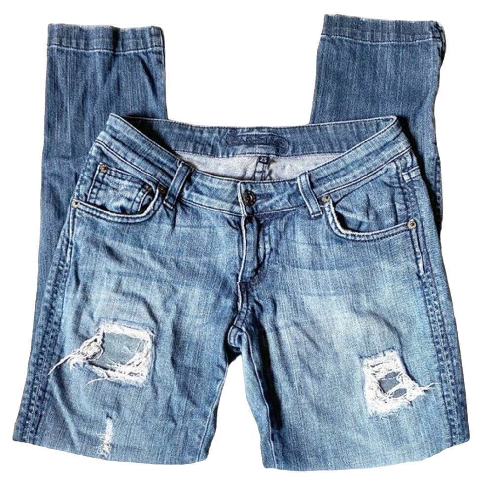 LF Carmar Distressed Cropped Zipper Ankle Jeans Low Rise Size 25 - Picture 2 of 6